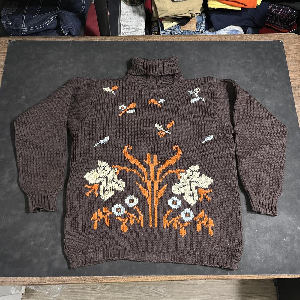 Vintage Cowichan Sweater Womens Wool Turtleneck Italy Jacquard Fairy Fair 1950s